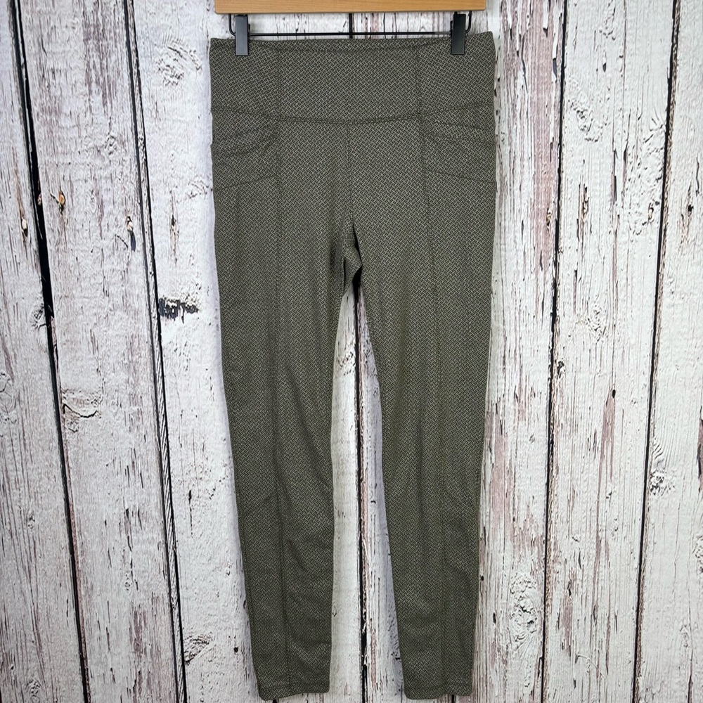 Athleta Metro High-Rise Leggings Herringbone Pattern Olive‎ Green Medium Pockets